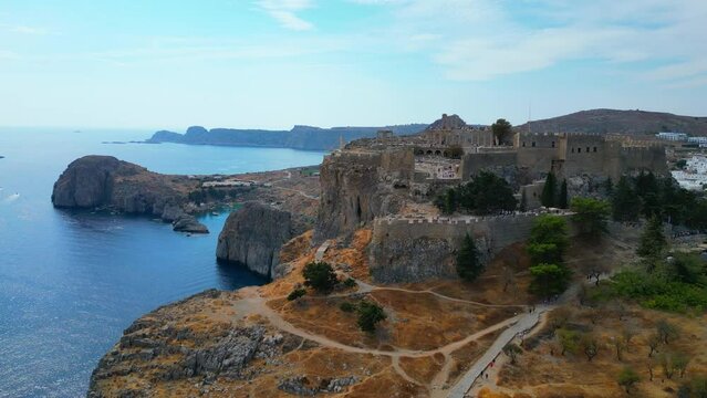 Lindos is a town on the Greek island of Rhodes. It&rsquo;s known for its clifftop acropolis, which features monumental 4th-century gates and reliefs from about 280 B.C.