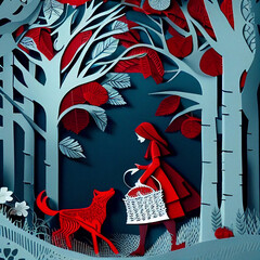Fairy Tale Paper Cut Scene of little red riding hood