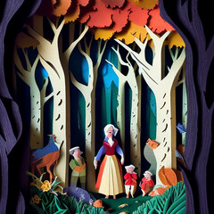 Fairy Tale Paper Cut Scene of Snow White