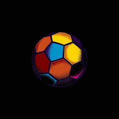 Original vector illustration in neon soccer ball style. A design element.