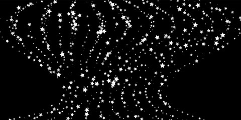 Falling confetti stars. White stars on a black background. Festive background. Abstract texture on a white background. Design element. Vector illustration, eps 10.
