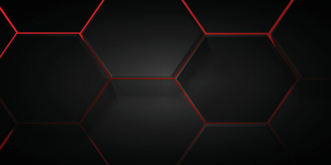 Red light and black hexagon abstract background