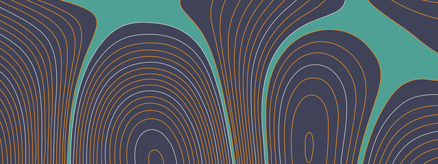 The stylized colorful abstract topographic map with lines and circles background. Topography gradient linear background with copy space. Vector illustration.