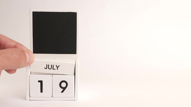 Calendar with the date July 19 and a place for designers. Illustration for an event of a certain date.