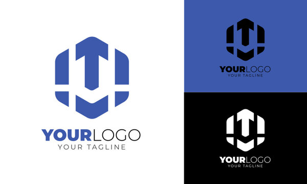 Flat design hexagonal letter t logo template