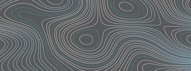 The stylized colorful abstract topographic map with lines and circles background. Topography gradient linear background with copy space. Vector illustration.