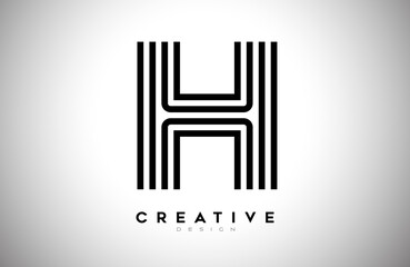 Lines Letter H Logo with Black Lines and Monogram Creative Style Design Vector