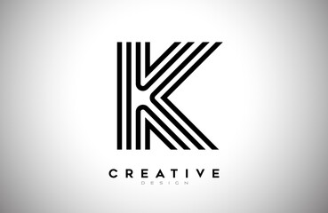 Lines Letter K Logo with Black Lines and Monogram Creative Style Design Vector