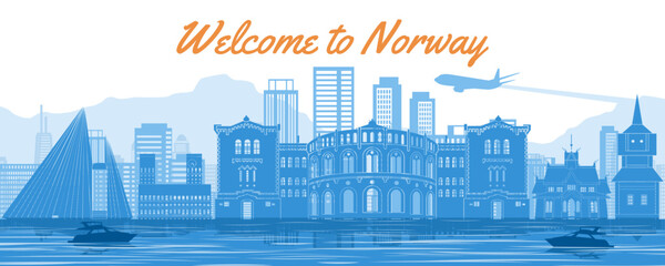 norway famous landmark with blue and white color design,vector illustration