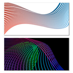 Wavy lines or ribbons. Multicolored striped gradient. Creative unusual background with abstract gradient wave lines for creating trendy banner, poster. Vector eps