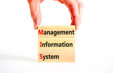 MIS management information system symbol. Concept words MIS management information system on wooden blocks on beautiful white background. Business MIS management information system concept. Copy space © Dzmitry