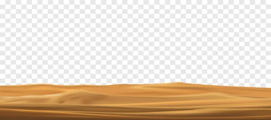 Foto op Plexiglas Desert sand landscape isolated on transparent background. Beautiful  realistic beach sand dunes. 3d vector illustration of sandy desert. © Anchalee