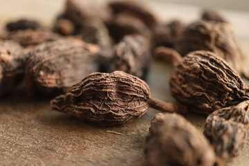 close up of black cardamom pods 