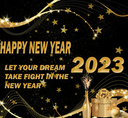 HAPPY new celebrated year 2023 abstract fireworks isolated ornament sparkle presents spring sparkle shine ornament and design a creative wallpaper and enjoy this event with cheerfully with friends .  