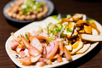 Smoked pork ear and tofu in Taiwanese restaurant