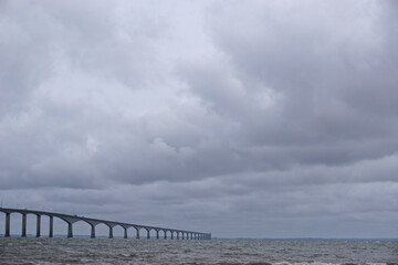 The Confederation Bridge spans the Abegweit Passage of Northumberland Strait. It links Prince Edward Island with mainland New Brunswick, Canada.