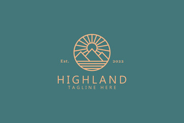 Highland Top Rocky Mountain Creative Idea Logo Concept with Geometric Simple Line Style.