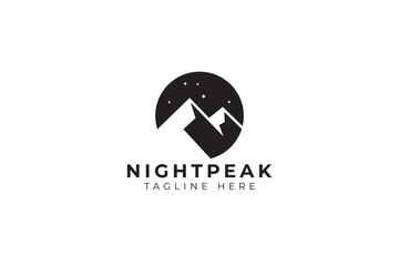 Scenery Night Mount Peak Illustration Abstract Logo for Explore, Adventure, Hiking and Holidays Outdoor Activities Sign Symbol Branding.