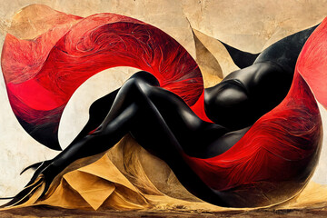 abstract wallpaper red and black woman body  generative ai