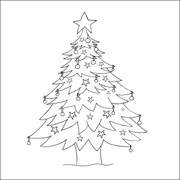 Vector christmas tree. Hand drawn doodle illustration.