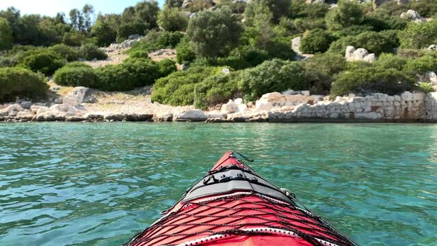 First Person Point of View of Sea Kayaking in the Mediterranean 	