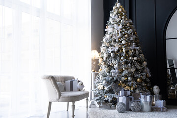 Beautiful Christmas tree indoors with white space for text