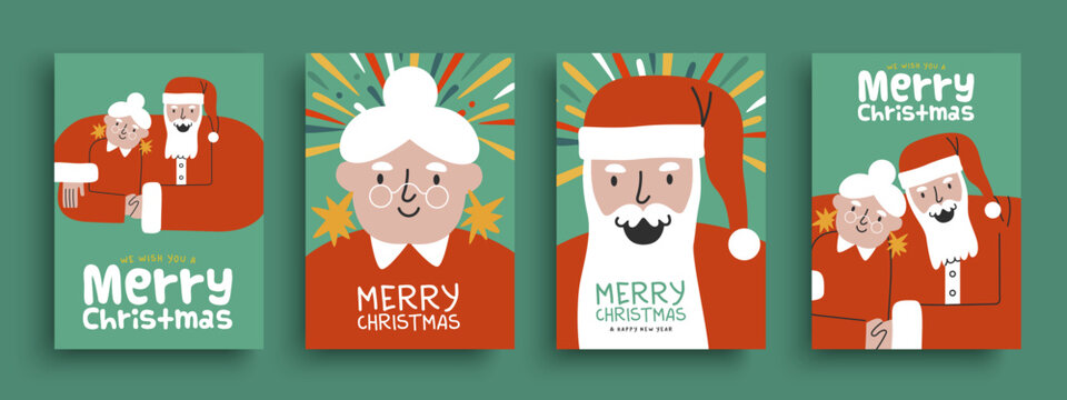 Christmas Santa Claus Couple Cartoon Gift Card Set