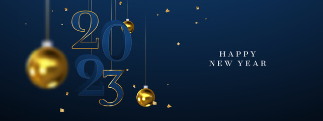Happy New Year 2023 3d gold ball ornament card
