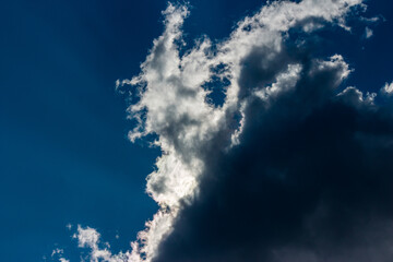 Beautiful clouds illuminated by the sun against the blue sky