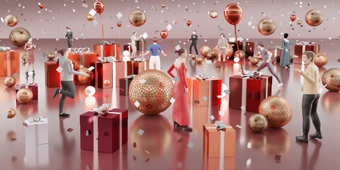 Metaverse Avatar New Year and Christmas events in virtual worlds Metaverse and The Sandbox 3D illustration