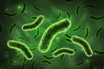 3d rendered Bacteria cells in color background