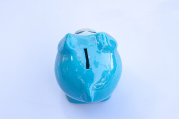 blue piggy bank isolated