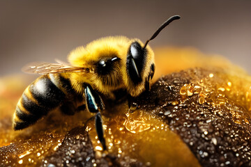 Ultra Realistic Digital Illustration Macro Portrait of a Honey Bee
