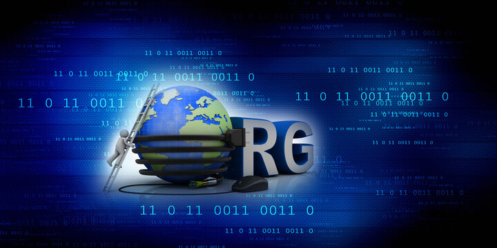 3d illustration internet domain org connected mouse with mobile charging cable connected globe near technician