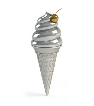 Ice Cream Cone and Gold Cherry
