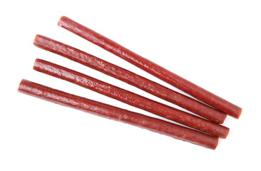 Smoked sausages isolated on white.