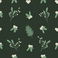 Fototapeta na wymiar Seamless pattern with branch, snowberry and plants