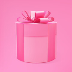 Gift box 3d vector background. 3d pink present box. Realistic gift box. Holiday poster, web banner. Christmas, New Year, Valentines Day, Birthday present.