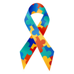 Concept of Autism. Ribbon with the puzzle.