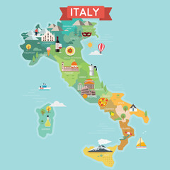 Italy tourist map with regions.