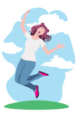 Girl in white shirt jump to the sky