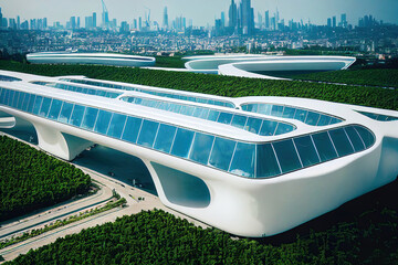 Growing plants and vegetables on the rooftop of the building, futuristic agriculture in urban environment, 
