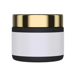 3D mockup of a black jar with a gold lid.