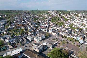 Fototapeta na wymiar Kingsbridge town centre Devon UK drone aerial view ..