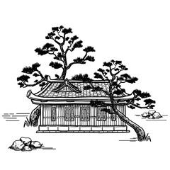 Asian house vector illustration on white background