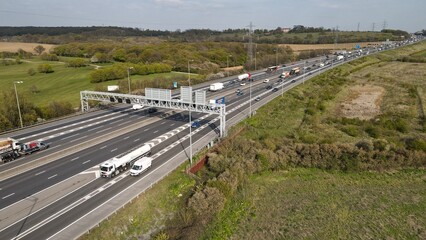 M25 Motorway Essex UK  high angle drone aerial view