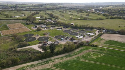 Fototapeta na wymiar Sewage treatment site Essex UK drone aerial view