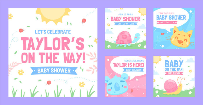 Baby shower template with background illustrated 