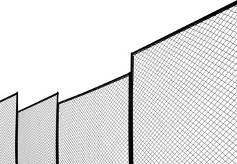 net fence textures isolated on white  background.  Wired fence over white  backdrop. Chain link fence. Playground area. illustration.