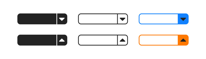 Drop down menu icon on white background. List bar. Navigation element. Arrow, show more, less. Web ui for apps. Colored flat design. © Design Ful